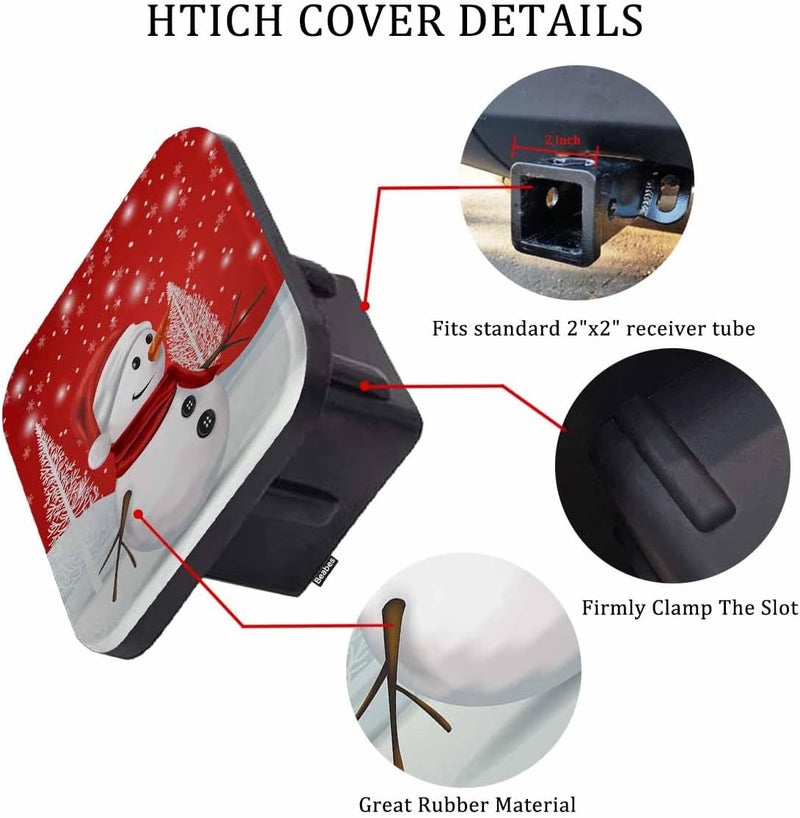 Beabes Snowman 2 Inch Winter Christmas Snowflake Red Rubber Receiver Tube Hitch Plug for Cars - Square Hitch Plug Covers for Trucks - Image 3